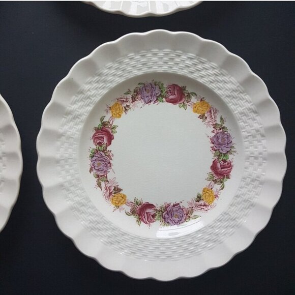 Copeland Spode ROSE BRIAR, Vintage Side Plates, Set of 4, Chelsea Wicker Shape - Picture 7 of 10